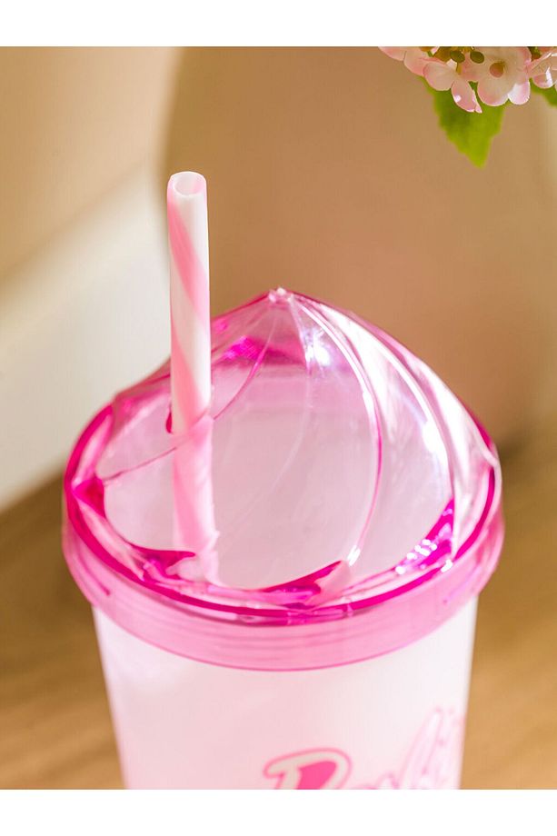 Pembe Barbie Baskılı Pipetli Bardak 540 ml - 3