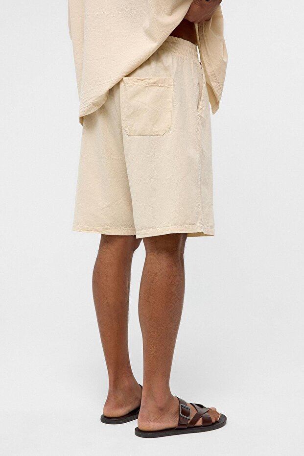 Oversize Keten Şort Naturel - 4