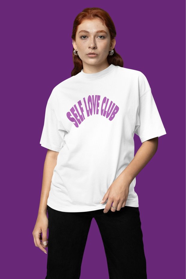 Unisex Men/Women Self Love Club Color Printed Oversize 100% Cotton T-Shirt