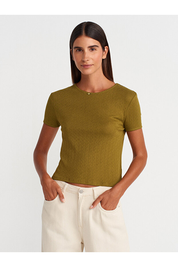 31795 Short Sleeve Contrast T-Shirt with Bow Detail