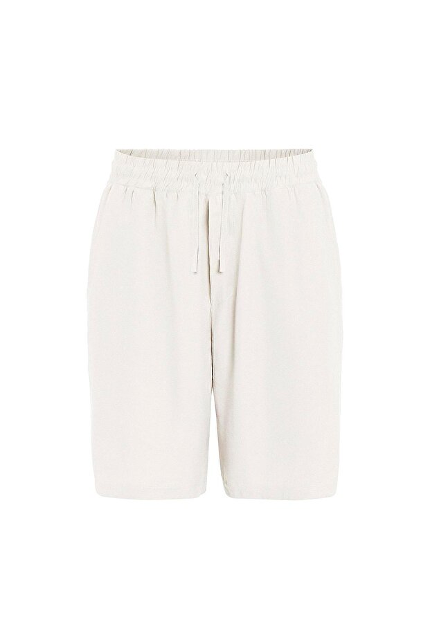 Oversize Keten Şort Beyaz - 2