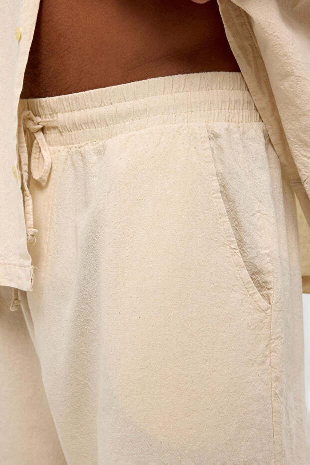 Oversize Keten Şort Naturel - 6