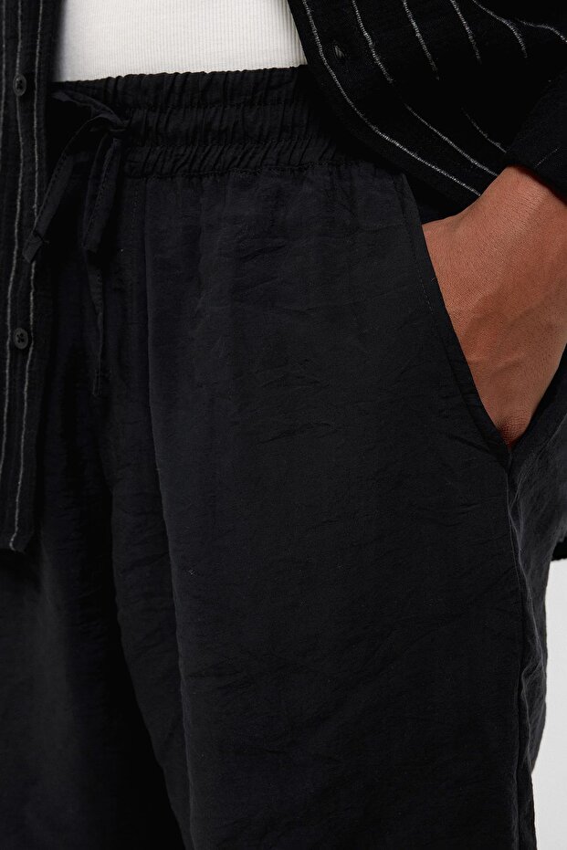 Oversize Keten Şort Siyah - 3