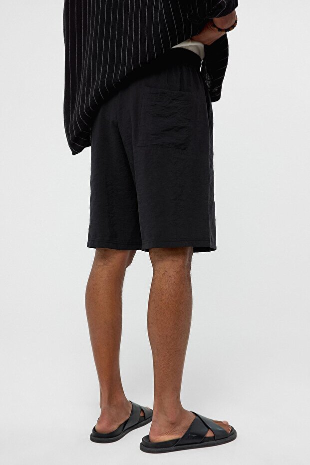 Oversize Keten Şort Siyah - 4