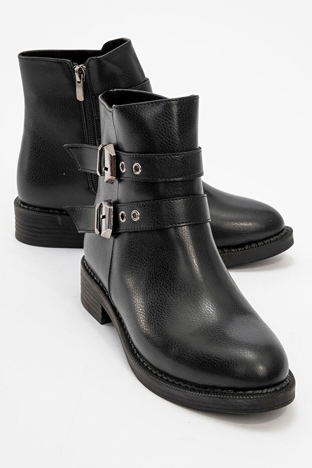 Women's Belted Boots Black Skin