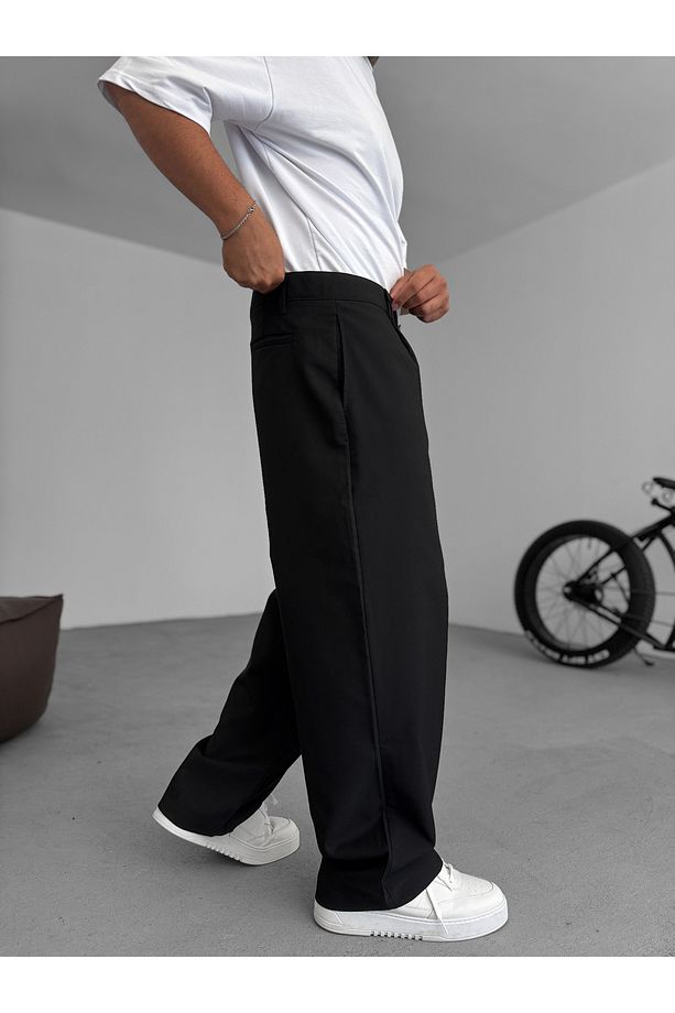 Siyah Pileli Kumaş Baggy Pantolon C-05 - 3