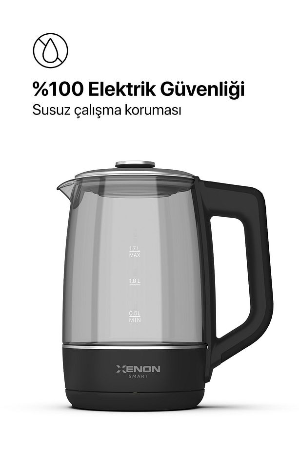 Akıllı Cam Kettle 1.7 lt Wi-Fi 2200 W App Kontrol Sesli Asistan Desteği Cam Su Isıtıcı Siyah X7103 - 6