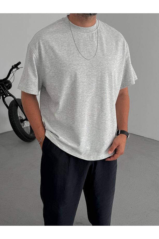 Açık Gri Basic Kalın Kumaş T-Shirt C-1212 - 2