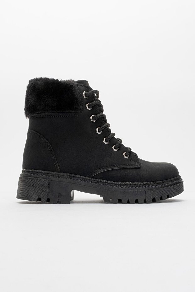 Kadın Kürklü Bağcıklı Bot SİYAH ZÜMRÜT - 2