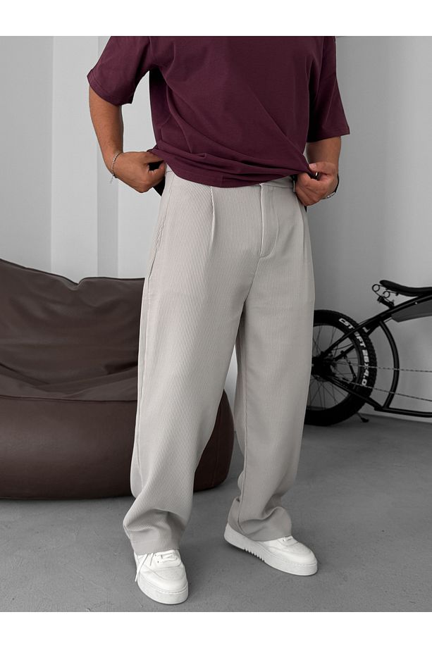 Gri Likralı Fitilli Baggy Pantolon C-06 - 4