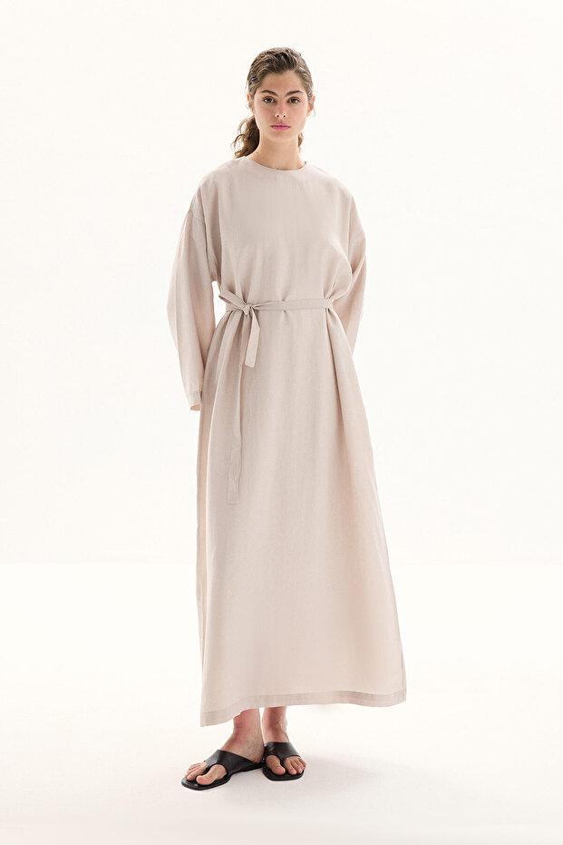 Basic Lyocell Cupra Bej Elbise - 1