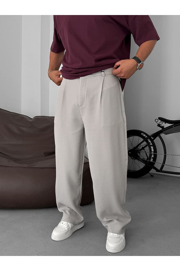 Gri Likralı Fitilli Baggy Pantolon C-06 - 1