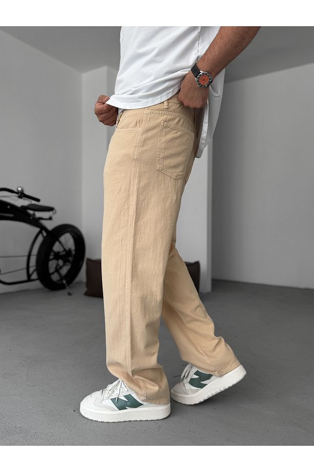 Bej Dokulu Basic Baggy Pantolon RES-1076 - 5