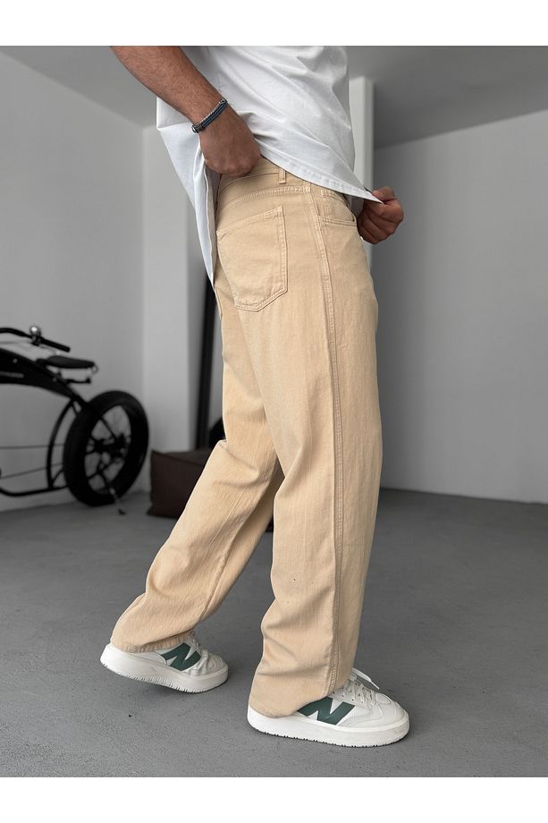 Bej Dokulu Basic Baggy Pantolon RES-1076 - 4