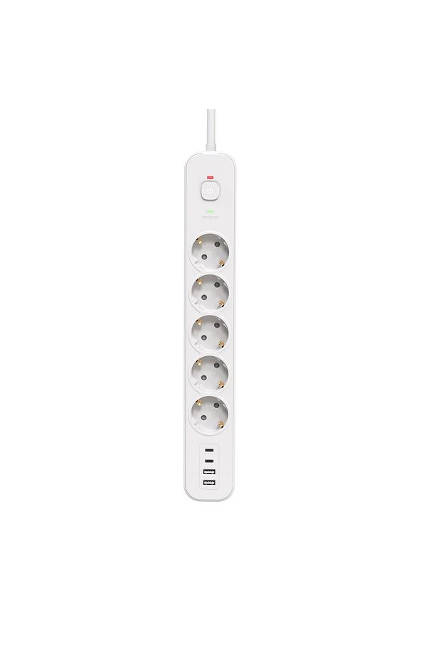 2 MT Uzatma Kablosu Çoklu Priz Yüksek Gerilim Korumalı 5'Lİ Priz 2X USB 2X Type-C Çıkışlı Priz - 1