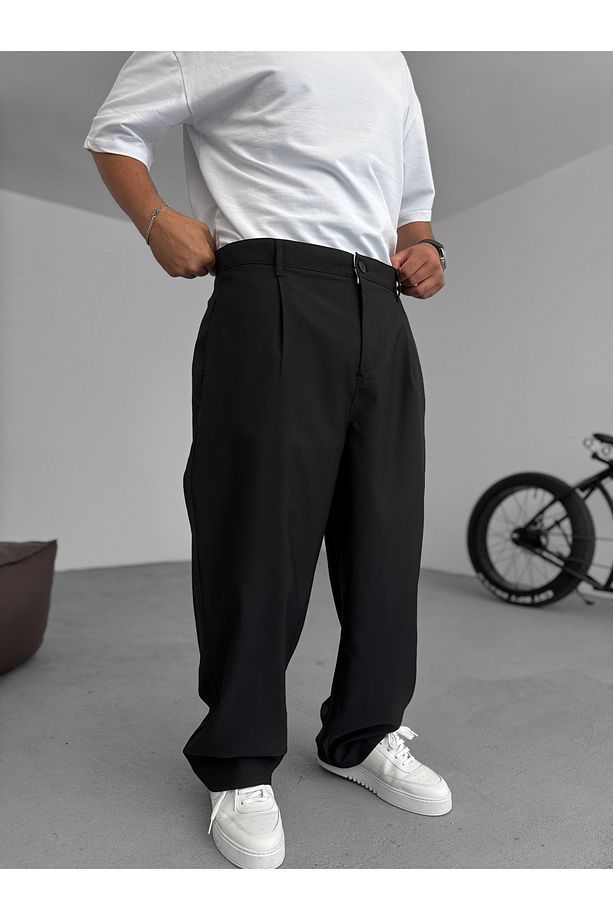 Siyah Pileli Kumaş Baggy Pantolon C-05 - 2