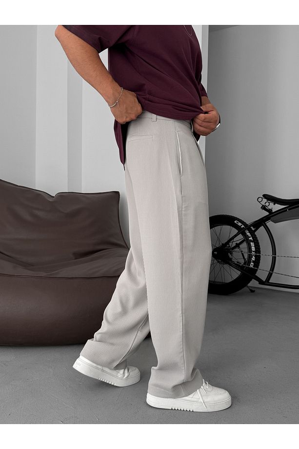 Gri Likralı Fitilli Baggy Pantolon C-06 - 5