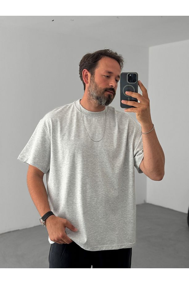Açık Gri Basic Kalın Kumaş T-Shirt C-1212 - 4