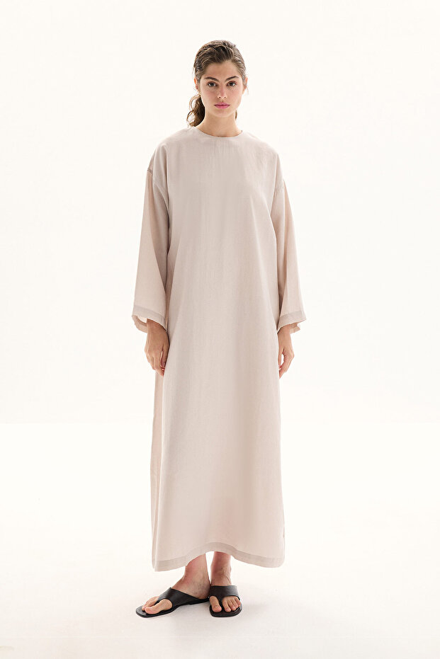 Basic Lyocell Cupra Bej Elbise - 5