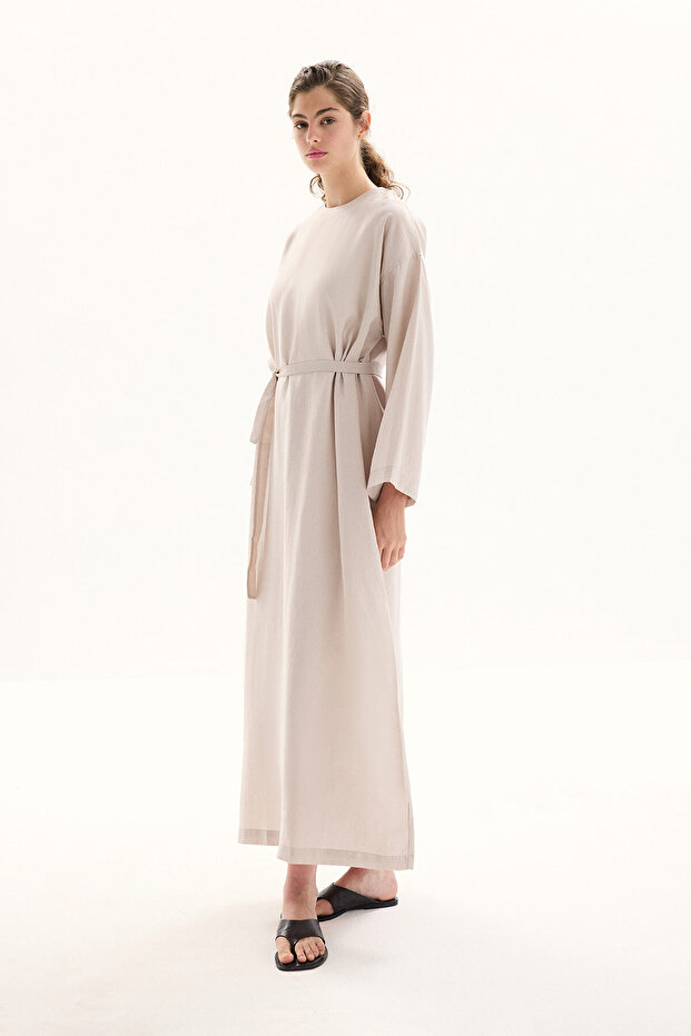 Basic Lyocell Cupra Bej Elbise - 3