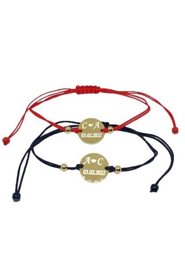 Set of 2 bracelets for couples personalized with initials and date, Dalimag - 3