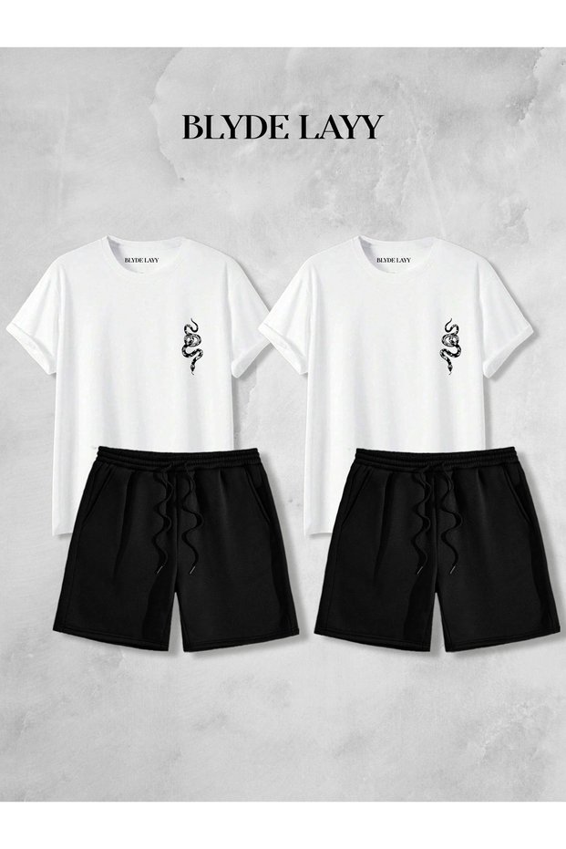 Unisex 2-Piece Snake Printed Blyde Layy Design Lover Combination (2 Shorts - 2 T-Shirt Sets)