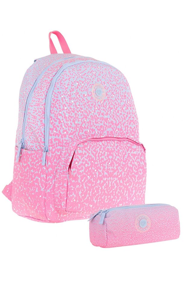 Dot Patterned Pink Girl's School Bag and Pen Holder Set (Kk - K1803+Kk - K2714)
