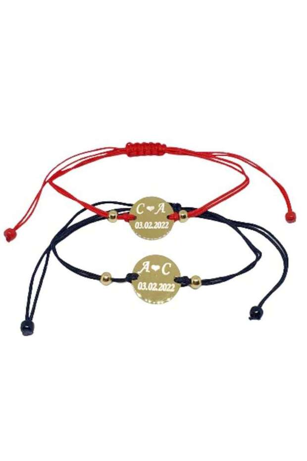 Set of 2 bracelets for couples personalized with initials and date, Dalimag - 2