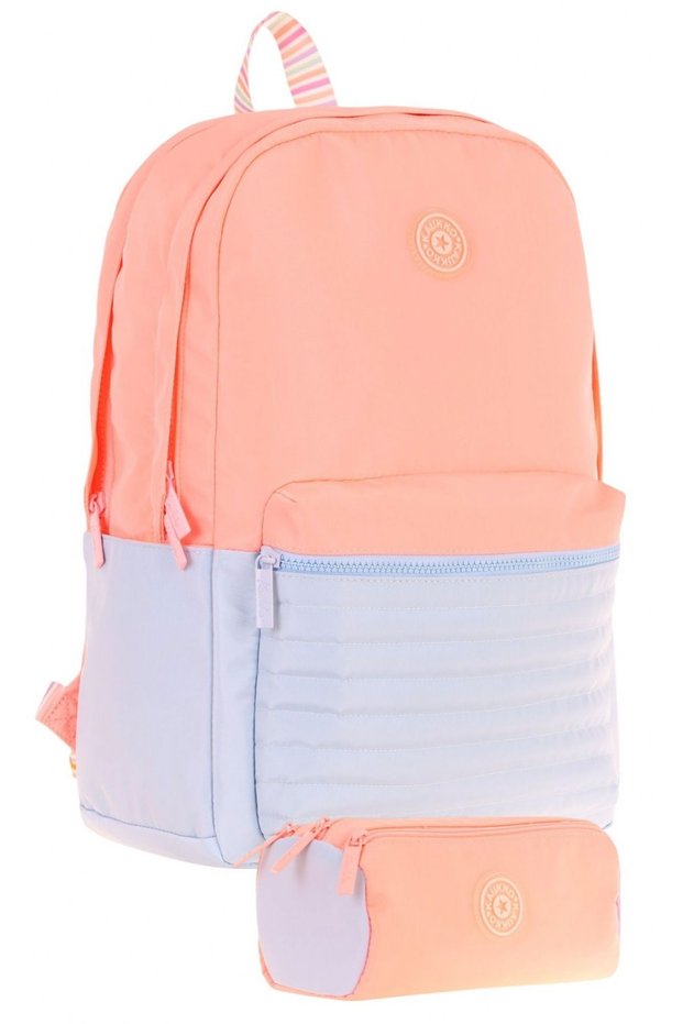 Salmon Girl's School Bag and Pen Holder School Set with Quick Quilted Detail