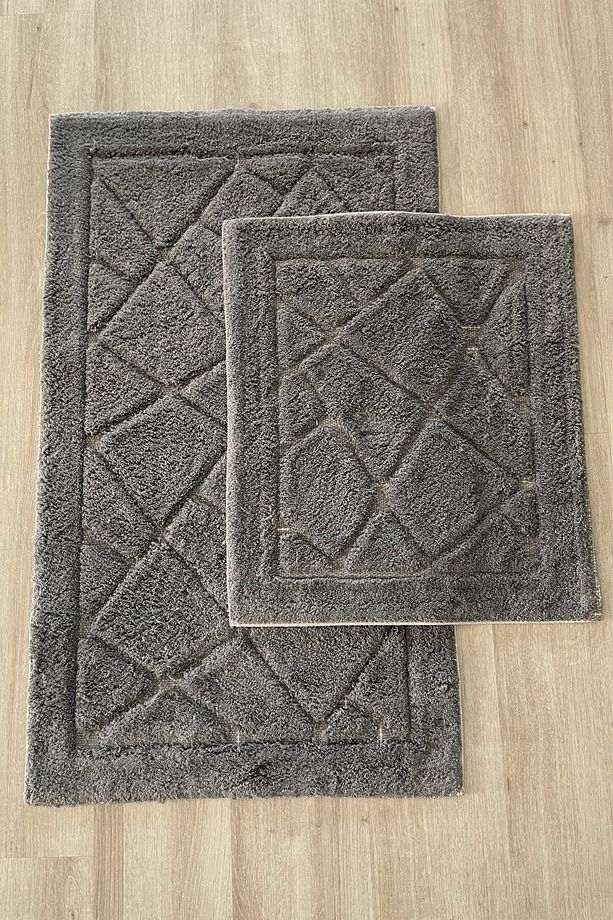 Pamuk Tafting Su Emici Yumuşak Dokulu Banyo Paspas Seti, Banyo Halısı 2 Li Set 60x100 - 50x60 - 1