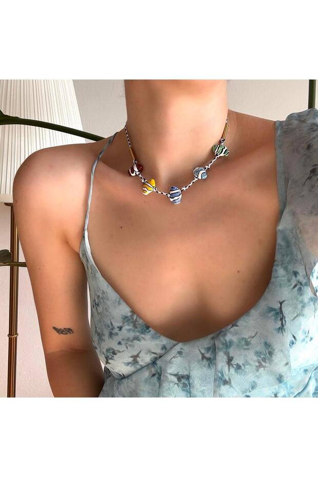 Çelik Seramik Balıklı Kolye - 1