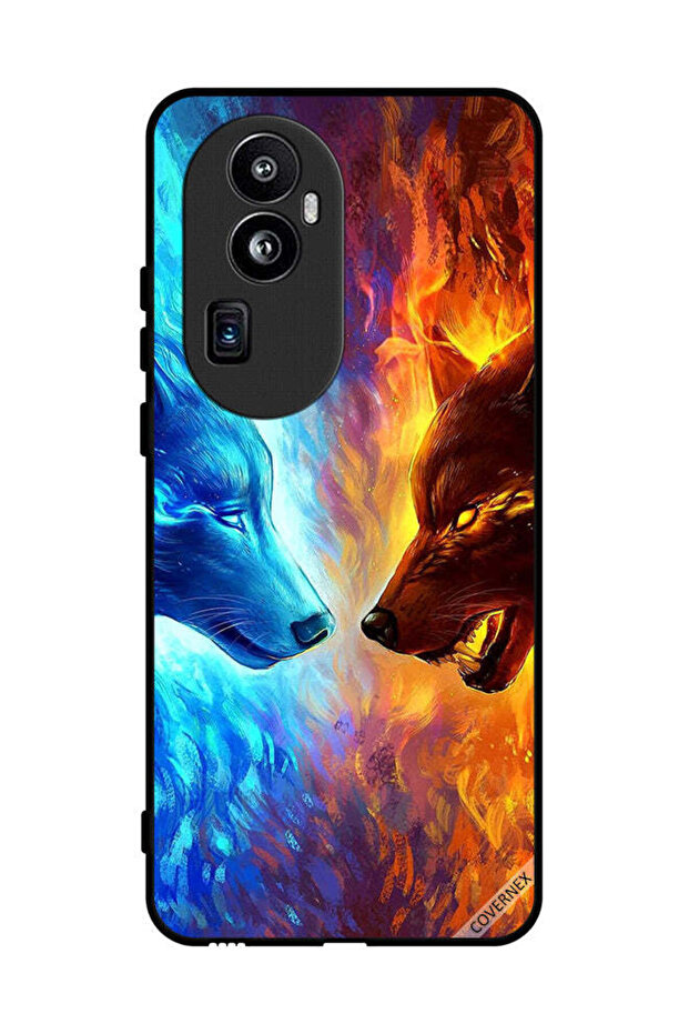 غطاء حماية لهاتف Oppo Reno 10 Pro Plus بتصميم ذئب الماء والنار