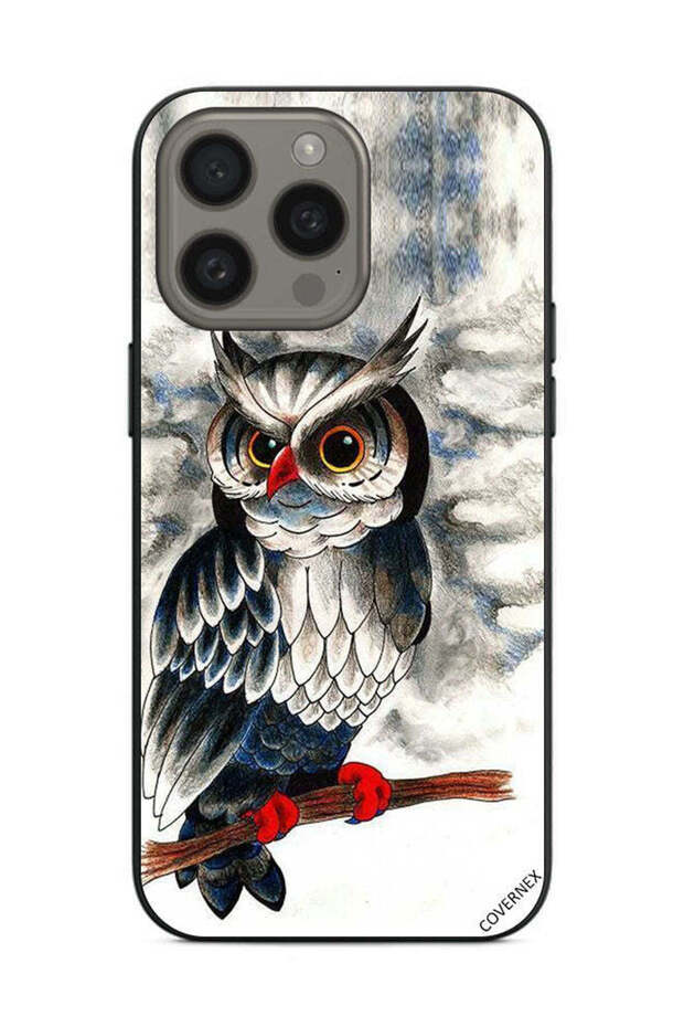 غطاء حماية لهاتف Apple iPhone 15 Pro Max بتصميم رسم بومة