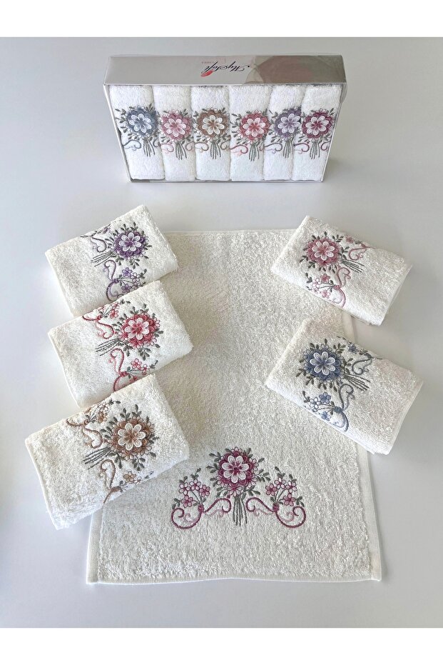 Mysoft 6-Piece 50X90 3D Embroidered Towel - Orchid