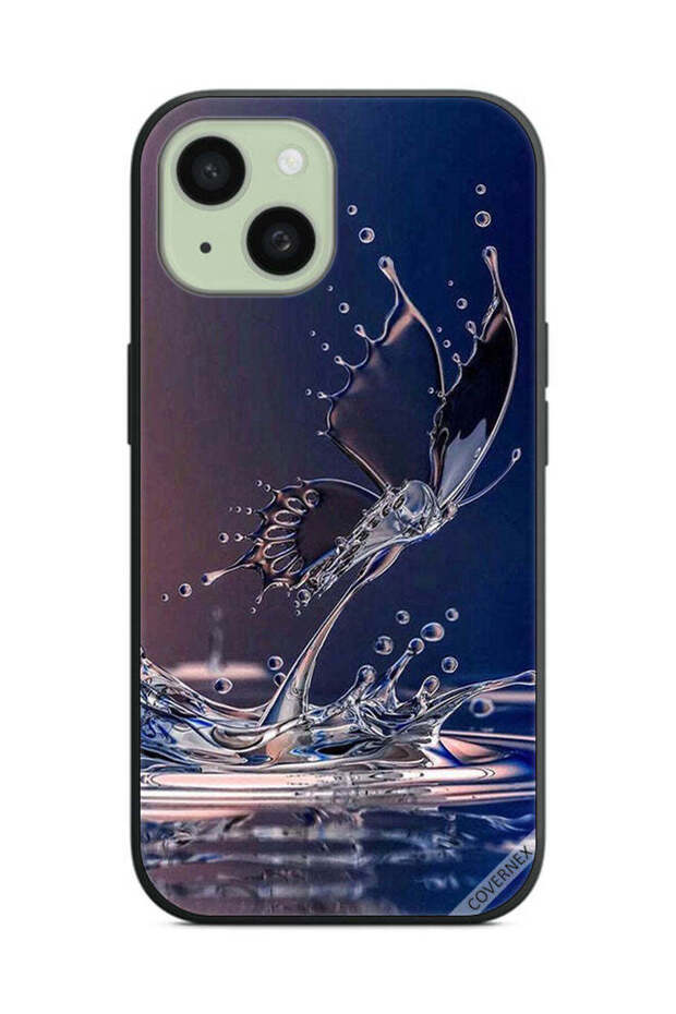 غطاء حماية لهاتف Apple iPhone 15 - قطرات الماء - فراشة
