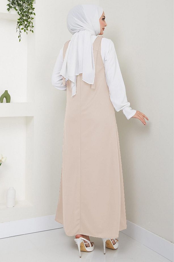 Nehir Örme Jile Elbise Bej HM2389 - 5