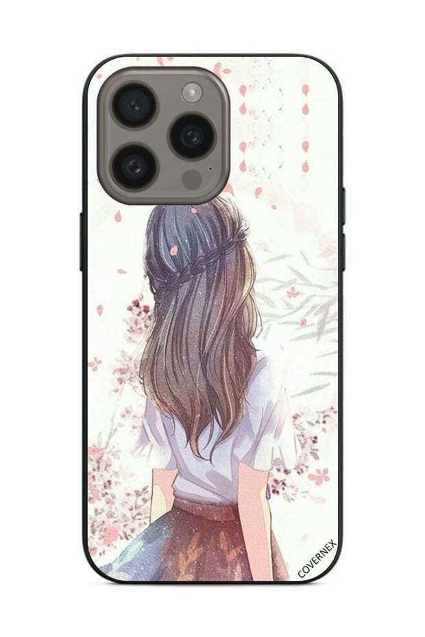 غطاء حماية لهاتف Apple iPhone 15 Pro Max فتاة لطيفة في تفكير عميق