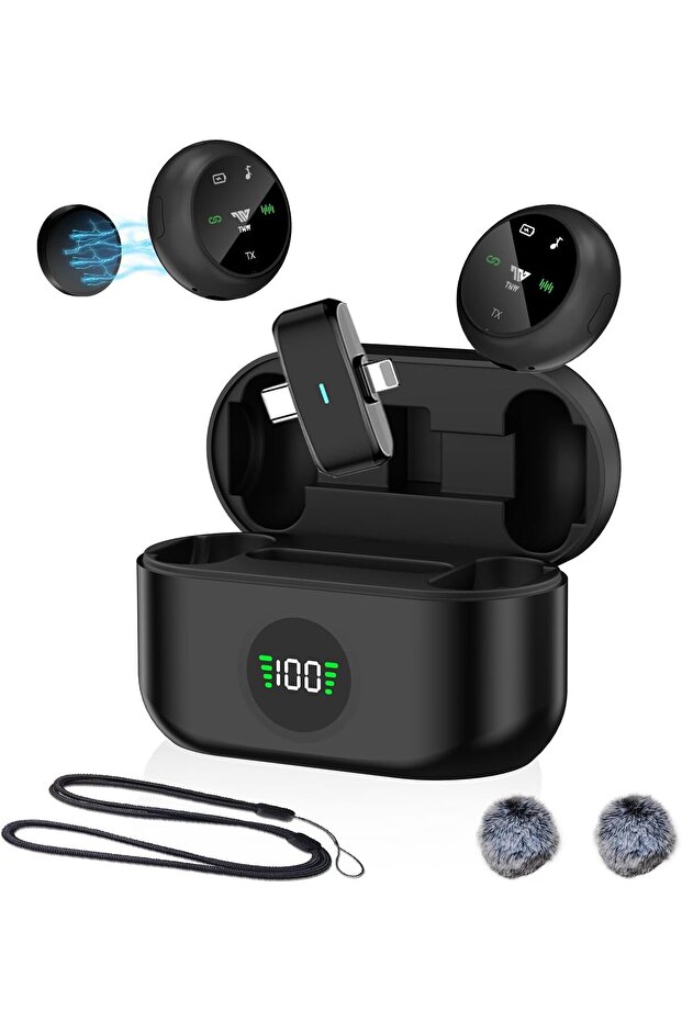 Wireless Lavalier Microphone for iPhone/Android, TNW A37 Mini Mic with Noise Cancellation, 40H, 50M - 1