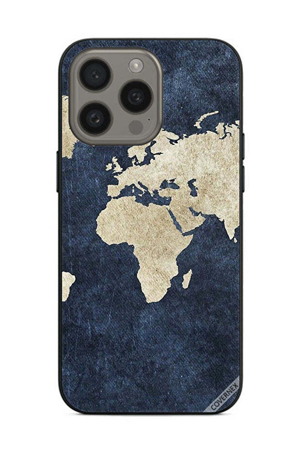 غطاء حماية لهاتف Apple iPhone 15 Pro Max بنمط خريطة على الجينز