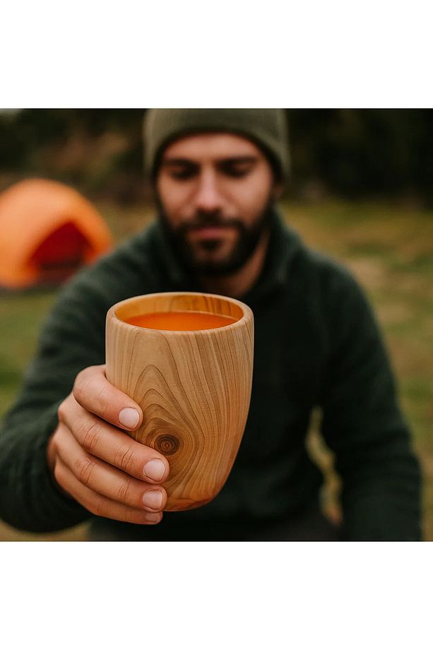 El Yapımı Doğal Ardıç Ağacı Ahşap Bardak 200 ml – Kamp, Piknik, Kahve & Çay Kupası - 3