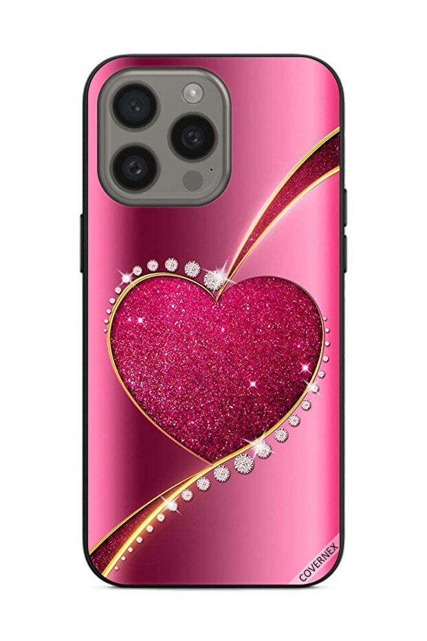 غطاء حماية لجهاز Apple iPhone 15 Pro بتصميم قلب لامع من الألماس