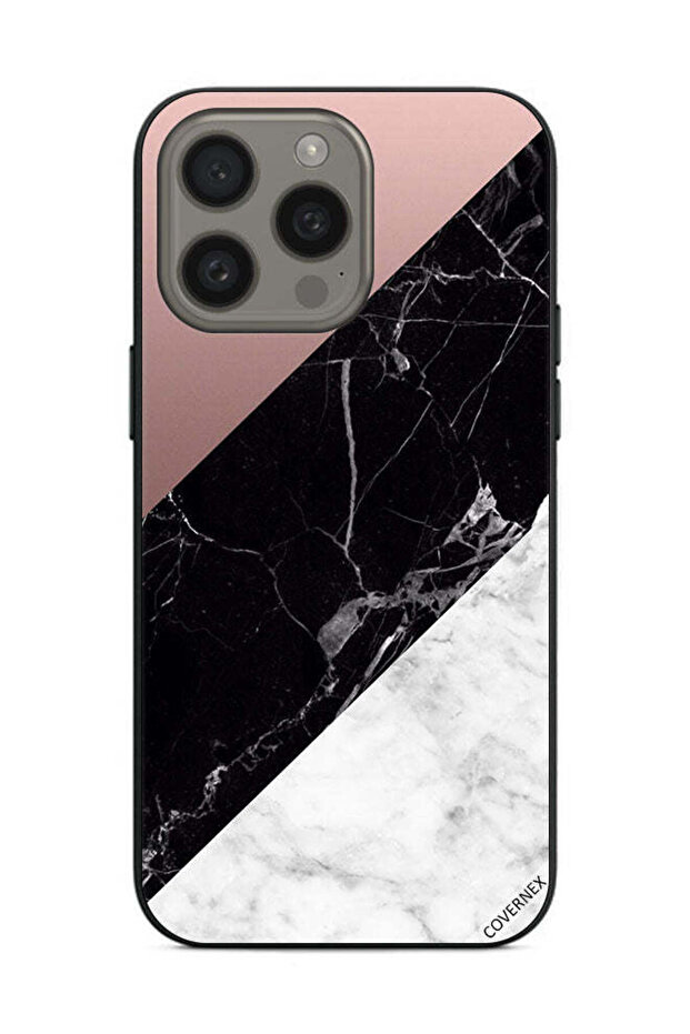 غطاء حماية لهاتف Apple iPhone 15 Pro Max بنمط مزيج من الرخام واللون العادي