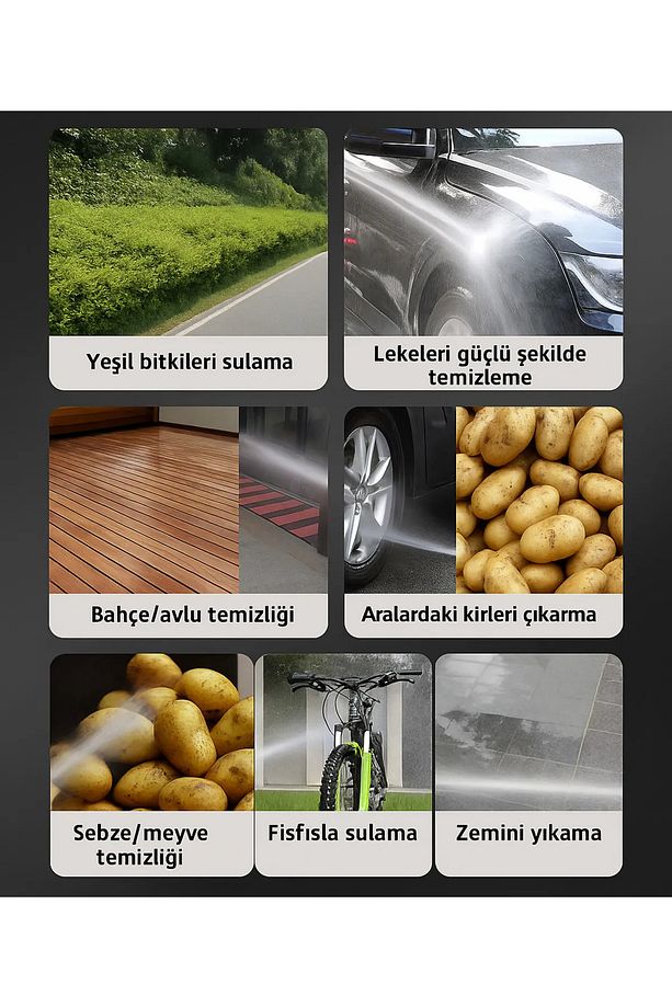 Çift Batarya 6in1 Oto Araba Bahçe Klima Sulama Şarjlı Ayarlanır Başlık Yüksek Basınç Yıkama Tabanca - 3