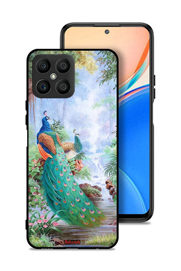 غطاء حماية لهاتف Honor X8 4G بنقشة الطاووس