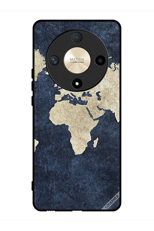 غطاء حماية لهاتف Honor X9b بنمط خريطة على الجينز