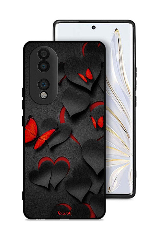 غطاء حماية لهاتف Honor 70 بنقشة قلوب وفراشات