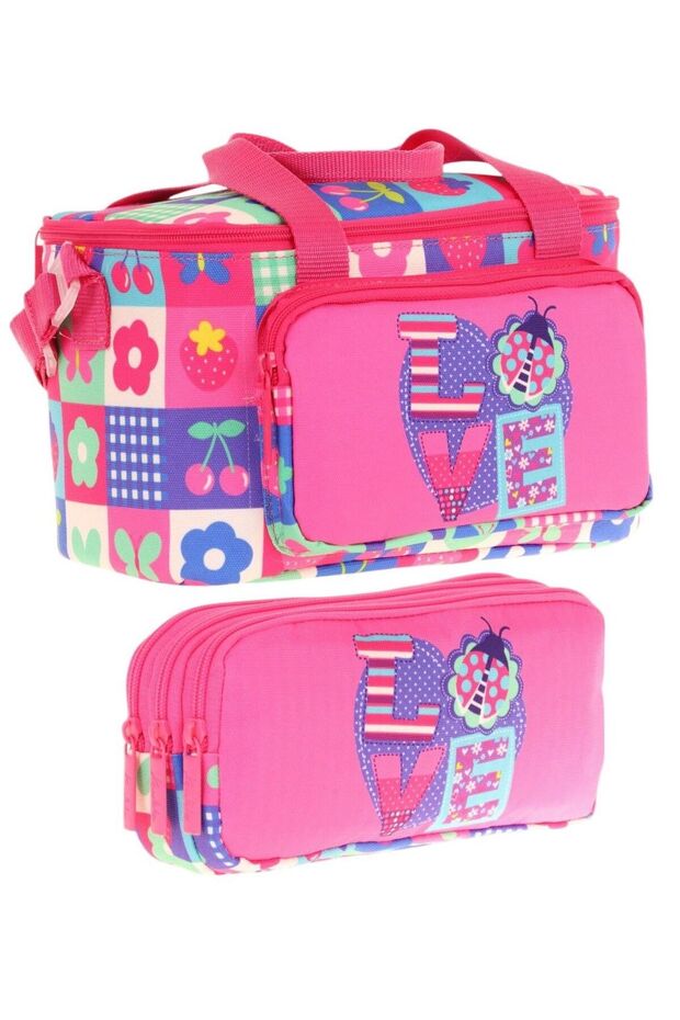 Lunchbox and Pen Bag Set - Girl - Pink Red Love Patterned