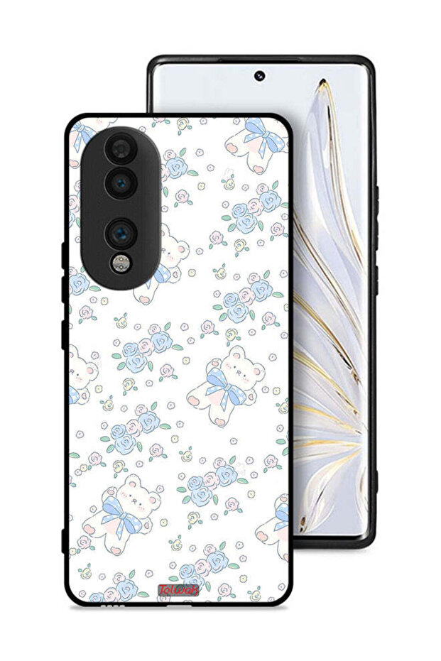 غطاء حماية لهاتف Honor 70 مع أيقونة دب تيدي لطيف وزهور