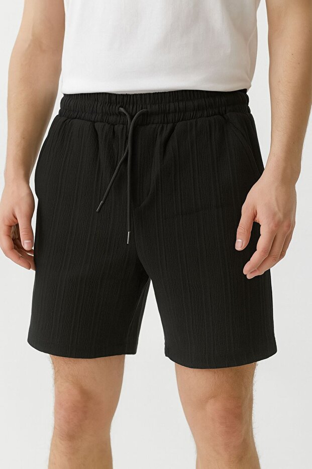 İpli Regular Fit Jakarlı Antrasit Şort - 1