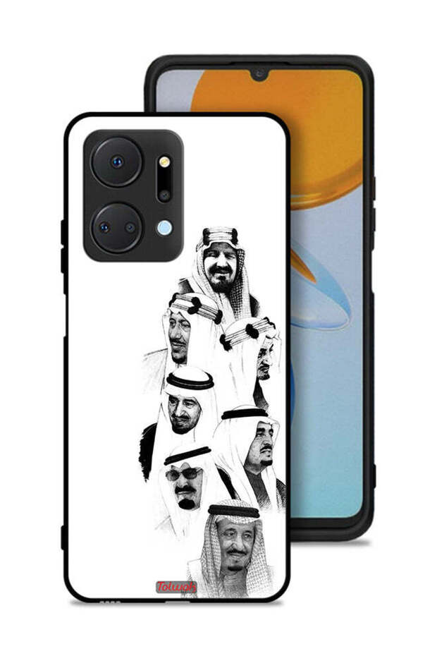غطاء حماية لهاتف Honor X7a - فن ملوك السعودية - أبيض وأسود